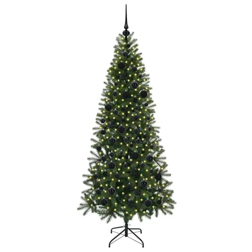 Umjetno božićno drvce Zelena 180 cm PE i PVC - 180 cm s LED-ima i crnim kuglicama Cijena