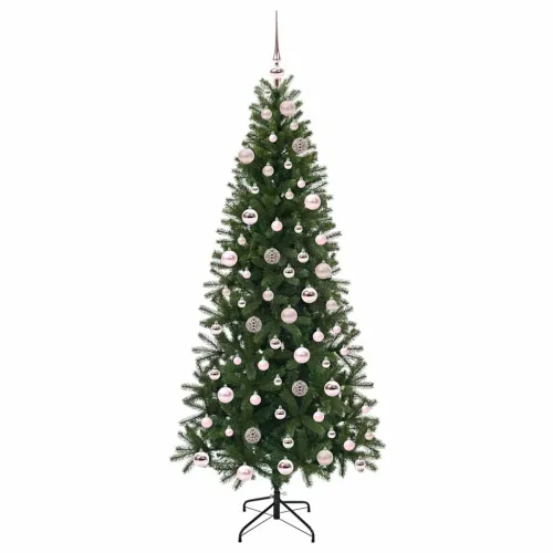 Umjetno božićno drvce Zelena 180 cm PE i PVC - 180 cm s LED-ima i ružičastim kuglicama Cijena