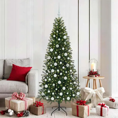 Umjetno božićno drvce Zelena 180 cm PE i PVC - 180 cm s LED-icama i bijelim kuglicama Cijena