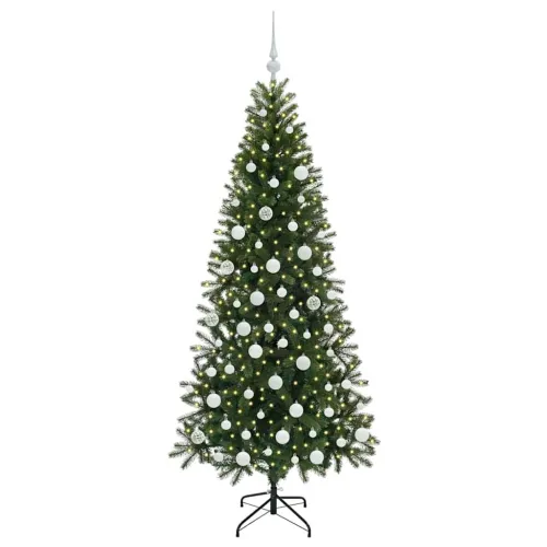 Umjetno božićno drvce Zelena 180 cm PE i PVC - 180 cm s LED-icama i bijelim kuglicama Cijena