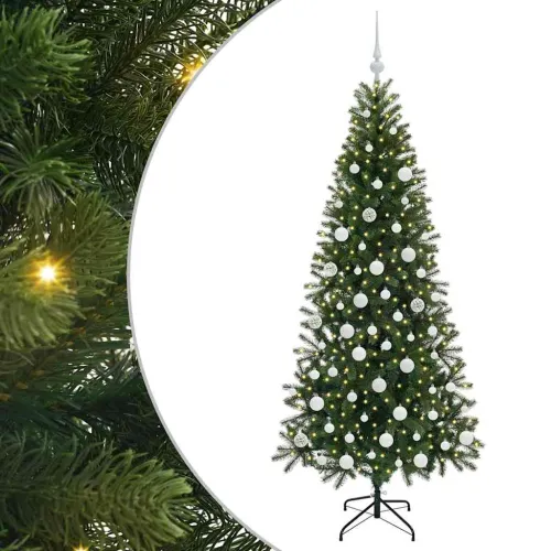 Umjetno božićno drvce Zelena 180 cm PE i PVC - 180 cm s LED-icama i bijelim kuglicama Cijena
