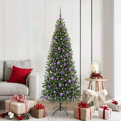 Umjetno božićno drvce Zelena 180 cm PE i PVC - 180 cm s LED-ima i ljubičastim kuglicama Cijena