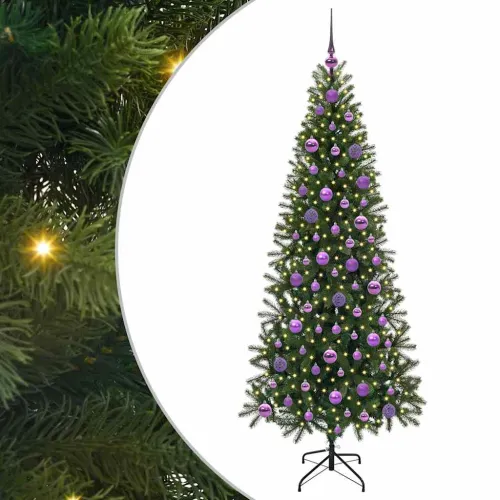 Umjetno božićno drvce Zelena 180 cm PE i PVC - 180 cm s LED-ima i ljubičastim kuglicama Cijena