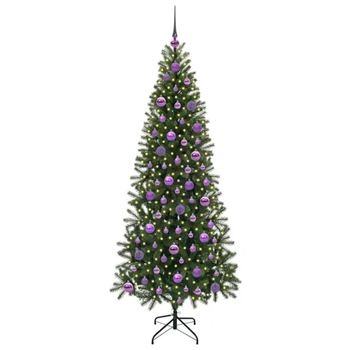 Umjetno božićno drvce Zelena 180 cm PE i PVC - 180 cm s LED-ima i ljubičastim kuglicama Cijena