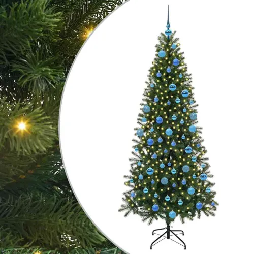 Umjetno božićno drvce Zelena 180 cm PE i PVC - 180 cm s LED-ima i plavim kuglicama Cijena