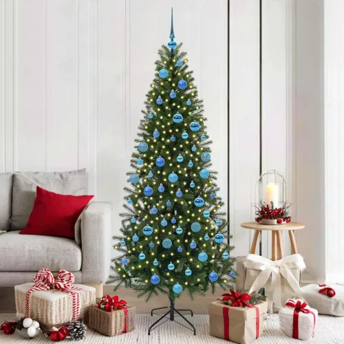 Umjetno božićno drvce Zelena 180 cm PE i PVC - 180 cm s LED-ima i plavim kuglicama Cijena