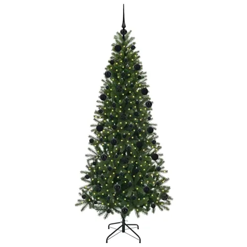 Umjetno božićno drvce Zelena 210 cm PE i PVC - 210 cm s LED-ima i crnim kuglicama Cijena