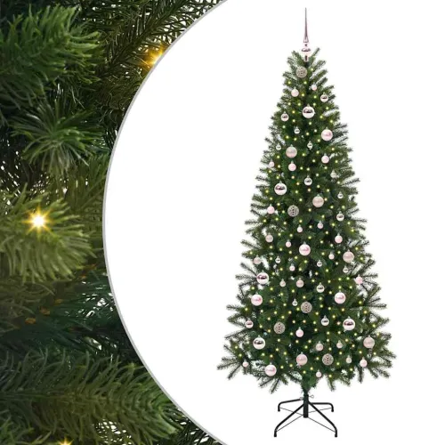 Umjetno božićno drvce Zelena 210 cm PE i PVC - 210 cm s LED-ima i ružičastim kuglicama Cijena