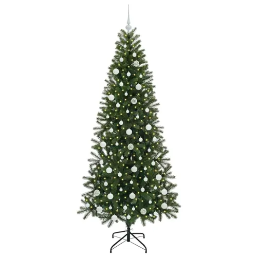 Umjetno božićno drvce Zelena 210 cm PE i PVC - 210 cm s LED-icama i bijelim kuglicama Cijena