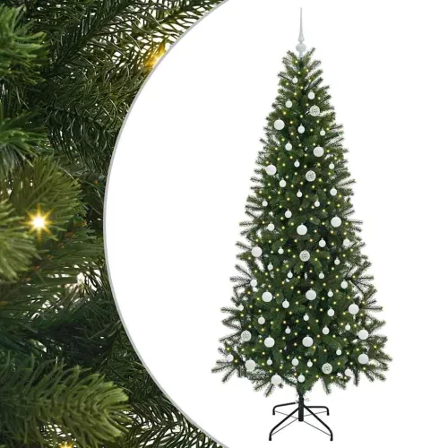 Umjetno božićno drvce Zelena 210 cm PE i PVC - 210 cm s LED-icama i bijelim kuglicama Cijena