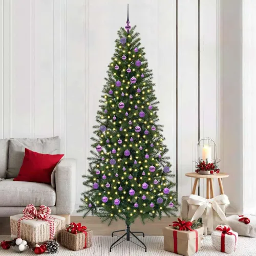 Umjetno božićno drvce Zelena 210 cm PE i PVC - 210 cm s LED-ima i ljubičastim kuglicama Cijena