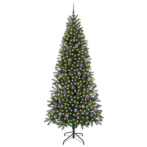 Umjetno božićno drvce Zelena 210 cm PE i PVC - 210 cm s LED-ima i ljubičastim kuglicama Cijena