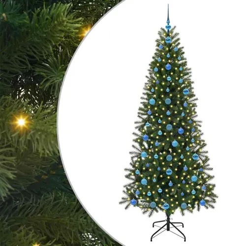 Umjetno božićno drvce Zelena 210 cm PE i PVC - 210 cm s LED-ima i plavim kuglicama Cijena