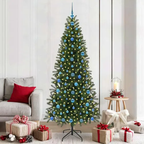 Umjetno božićno drvce Zelena 210 cm PE i PVC - 210 cm s LED-ima i plavim kuglicama Cijena