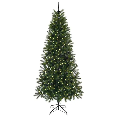 Umjetno božićno drvce Zelena 240 cm PE i PVC - 240 cm s LED-ima i crnim kuglicama Cijena