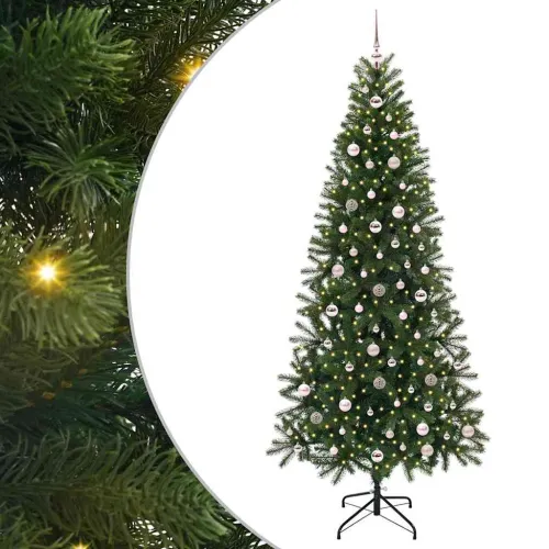 Umjetno božićno drvce Zelena 240 cm PE i PVC - 240 cm s LED-ima i ružičastim kuglicama Cijena