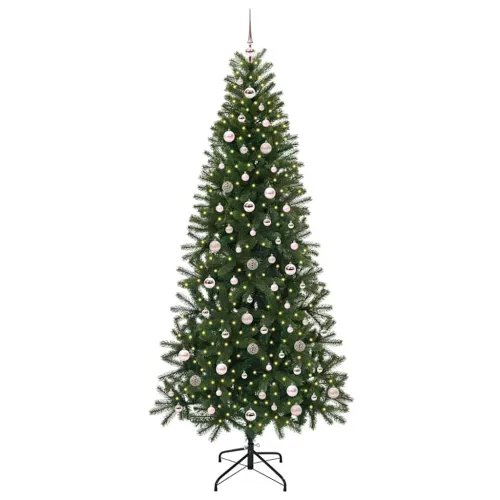 Umjetno božićno drvce Zelena 240 cm PE i PVC - 240 cm s LED-ima i ružičastim kuglicama Cijena