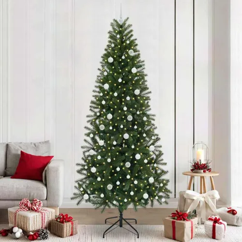 Umjetno božićno drvce Zelena 240 cm PE i PVC - 240 cm s LED-icama i bijelim kuglicama Cijena