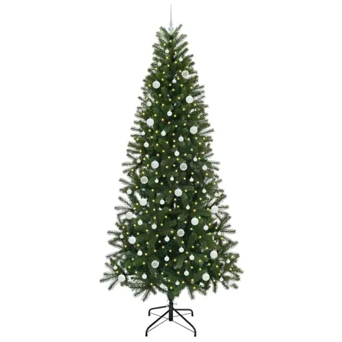 Umjetno božićno drvce Zelena 240 cm PE i PVC - 240 cm s LED-icama i bijelim kuglicama Cijena