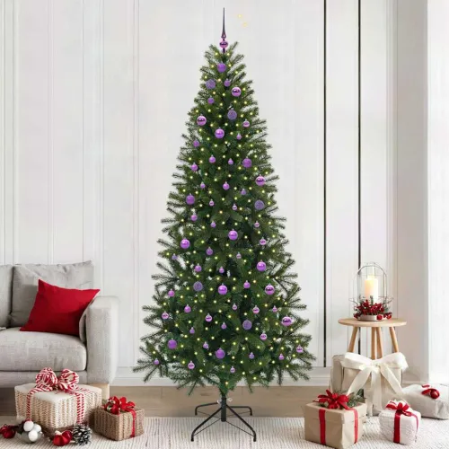 Umjetno božićno drvce Zelena 240 cm PE i PVC - 240 cm s LED-ima i ljubičastim kuglicama Cijena