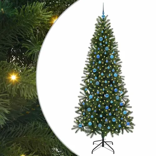 Umjetno božićno drvce Zelena 240 cm PE i PVC - 240 cm s LED-ima i plavim kuglicama Cijena