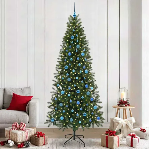 Umjetno božićno drvce Zelena 240 cm PE i PVC - 240 cm s LED-ima i plavim kuglicama Cijena
