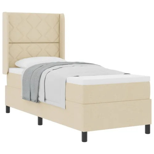 Box spring krevet s jastukom Krema 200 x 80 cm tkanina - Krema 80 x 200 cm Dizajn s rombovima Cijena