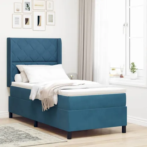 Box spring krevet s uzglavljem Plava 90 x 190 cm Baršun - Tamno plava 90 x 190 cm Dizajn s rombovima Cijena