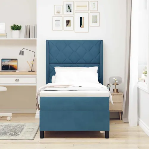Box spring krevet s uzglavljem Plava 90 x 190 cm Baršun - Tamno plava 90 x 190 cm Dizajn s rombovima Cijena