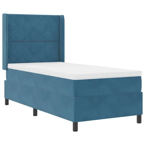 Box spring krevet s uzglavljem Plava 90 x 200 cm Baršun - Tamno plava 90 x 200 cm Dizajn s rombovima Cijena