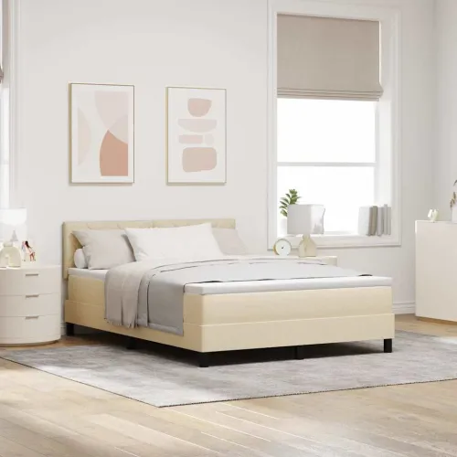Box spring krevet s jastukom Krema 160 x 200 cm tkanina - Krema 160 x 200 cm Dizajn s rombovima Cijena