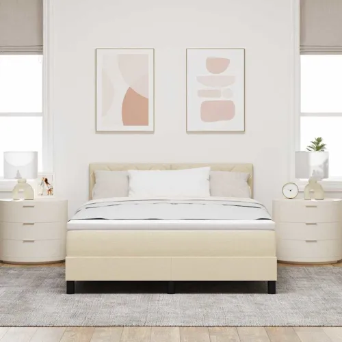 Box spring krevet s jastukom Krema 160 x 200 cm tkanina - Krema 160 x 200 cm Dizajn s rombovima Cijena