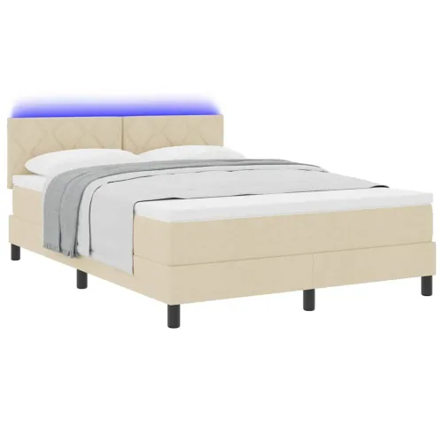 Box spring krevet s jastukom Krema 160 x 200 cm tkanina - Krema 160 x 200 cm Dizajn s rombovima Cijena