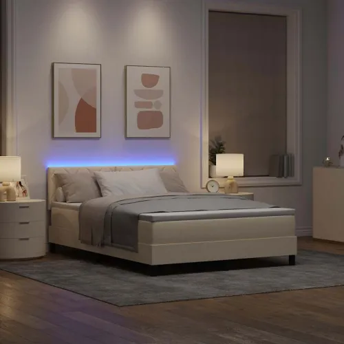 Box spring krevet s jastukom Krema 160 x 200 cm tkanina - Krema 160 x 200 cm Dizajn s rombovima Cijena