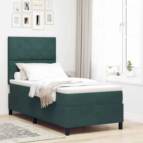 LED Box Spring Krevet Tamnozelena 90 x 200 cm Baršun - Tamnozelena 90 x 200 cm Dizajn s rombovima Cijena