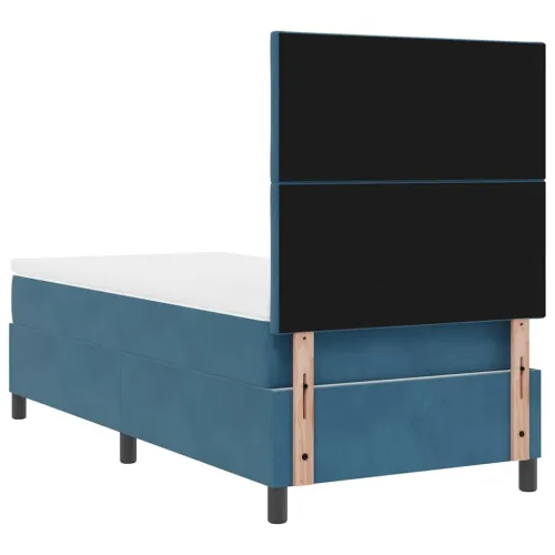 LED Box Spring Krevet Tamno plava 90 x 200 cm Baršun - Tamno plava 90 x 200 cm Dizajn s rombovima Cijena