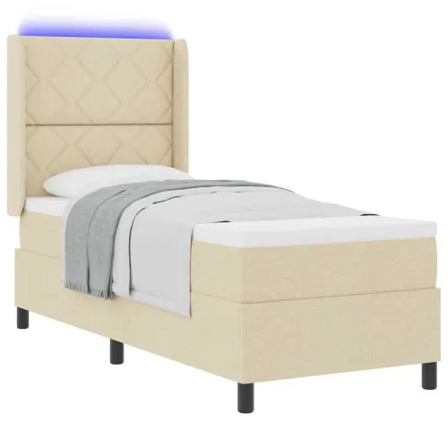 LED Box Spring Krevet s uzglavljem Krema 80 x 200 cm tkanina - Krema 80 x 200 cm Dizajn s rombovima Cijena