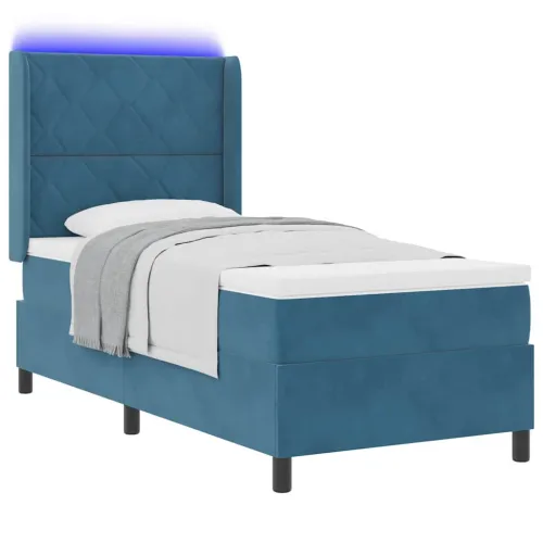 Box spring krevet s LED trakama Plava 90 x 200 cm Baršun - Tamno plava 90 x 200 cm Dizajn s rombovima Cijena