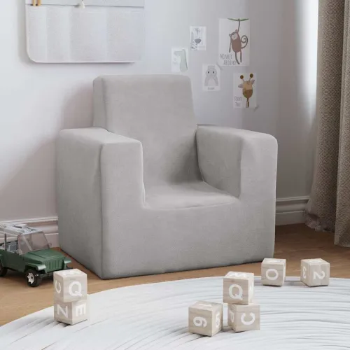 Dječja fotelja svjetlosiva od mekanog pliša - Svjetlosiva Stolica Svjetlosiva Stolica Cijena