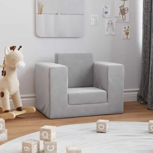Dječji kauč na razvlačenje svjetlosivi mekani plišani - Svjetlosiva Sofa Svjetlosiva Sofa Cijena
