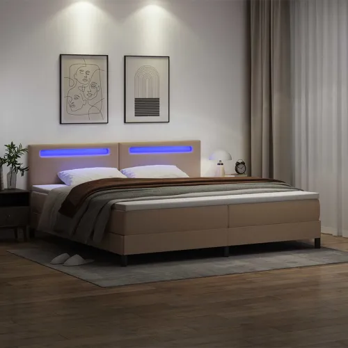 Box spring krevet Boja cappuccina 200 x 200 cm - Boja cappuccina 200 x 200 cm Jednostavan dizajn s LED Cijena