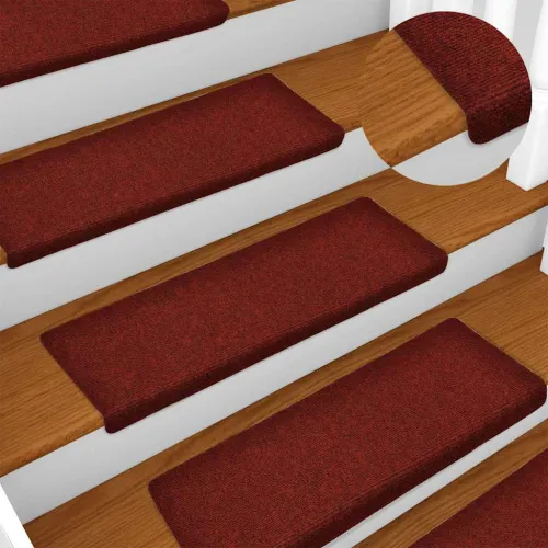 Prostirke za stepenice, samoljepljive, 15 kom, 65x21x4 cm, bordo crvene, pravokutni rub - Bordo crvena 15 Cijena