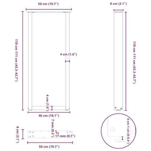 Noge za barski stol U-oblika 2 kom antracit 50 x (110-111) cm čelik - Antracit 50 x (110-111) cm 2 Cijena