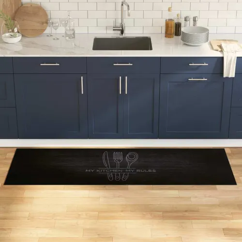 Kuhinjski Tepih Crna 180 x 60 cm 100% poliamid Mogu se prati - Ikone pribora 60 x 180 cm Cijena