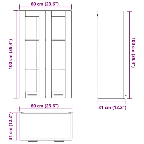Viseći ormarić Bijelo 60 x 31 x 100 cm Konstruirano drvo - Bijela 1x viseći stakleni ormar (2 vrata) 60 cm širok 100 cm visok Cijena