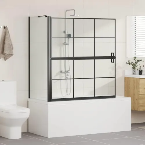 Ekran za kadu i tuš Crna i prozirna 116 x 68 x 128 cm - 116 x 128 cm Kockasti Cijena