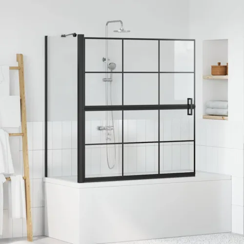 Ekran za kadu i tuš Crna i prozirna 116 x 68 x 128 cm - 116 x 128 cm Kockasti Cijena
