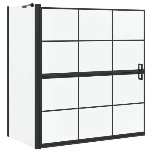 Ekran za kadu i tuš Crna i prozirna 116 x 68 x 128 cm - 116 x 128 cm Kockasti Cijena