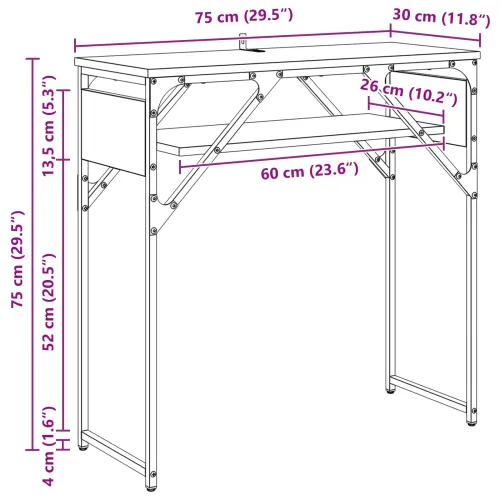 Konzolnistol Crni hrast Konstruirano drvo 75x30x75cm - Crni hrast 75 cm Cijena