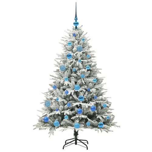 Umjetno prethodno osvijetljeno božićno drvce s kuglicama Zelena - Zelena i bijela 150 x 90 cm s 150 LED-ova i 61 plavom lopticom Cijena